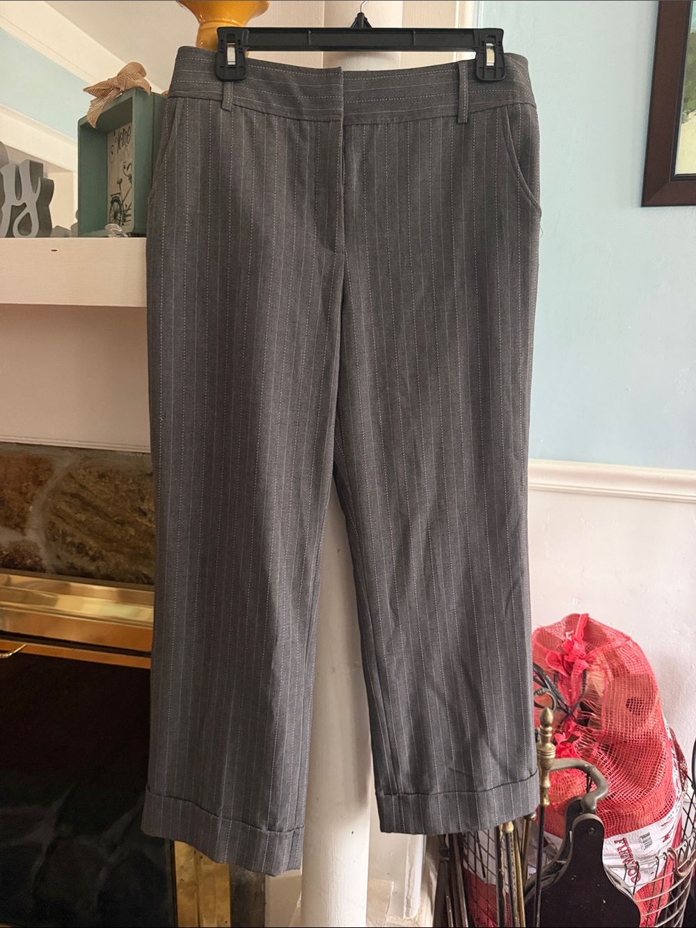 Dalia Charcoal Pants with Pink Topstitching
